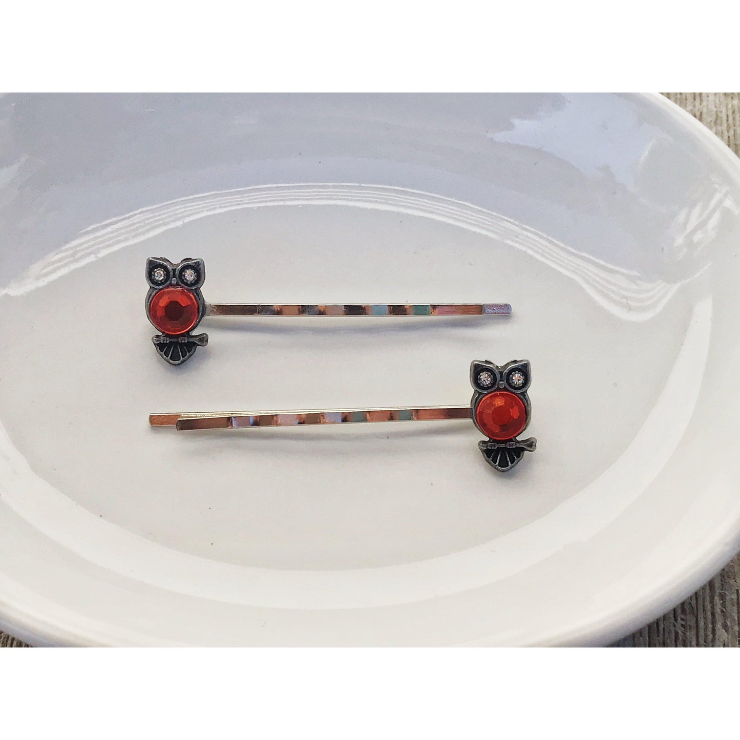 Orange Rhinestone Owl Bobby Pins: Sparkling Owl Accents for Unique Hairstyles