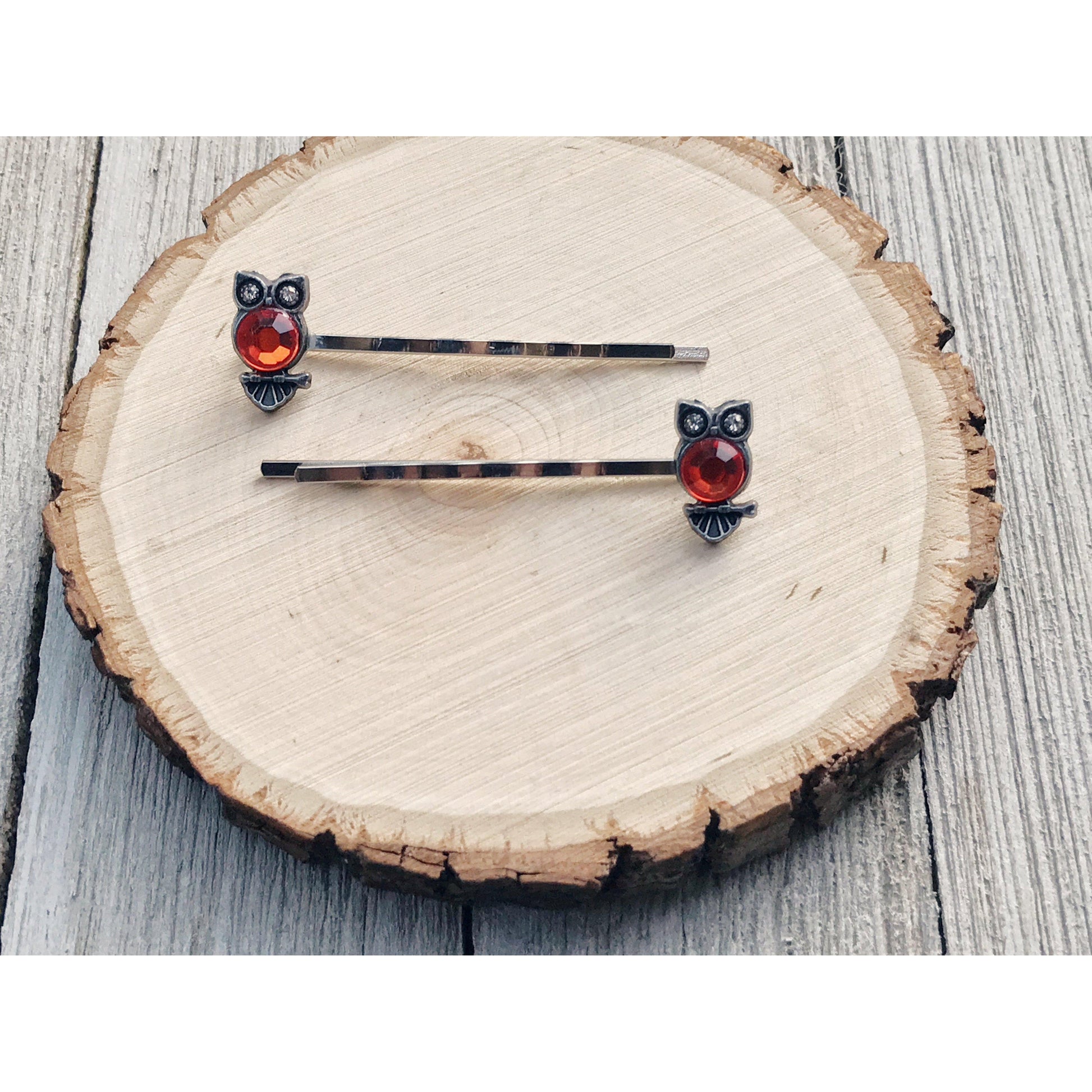 Orange Rhinestone Owl Bobby Pins: Sparkling Owl Accents for Unique Hairstyles