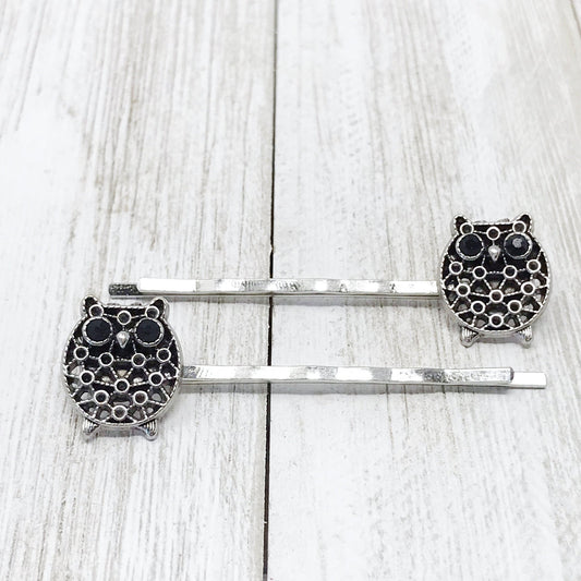 Silver & Black Owl Bobby Pins: Stylish & Whimsical Accessories for Your Hair