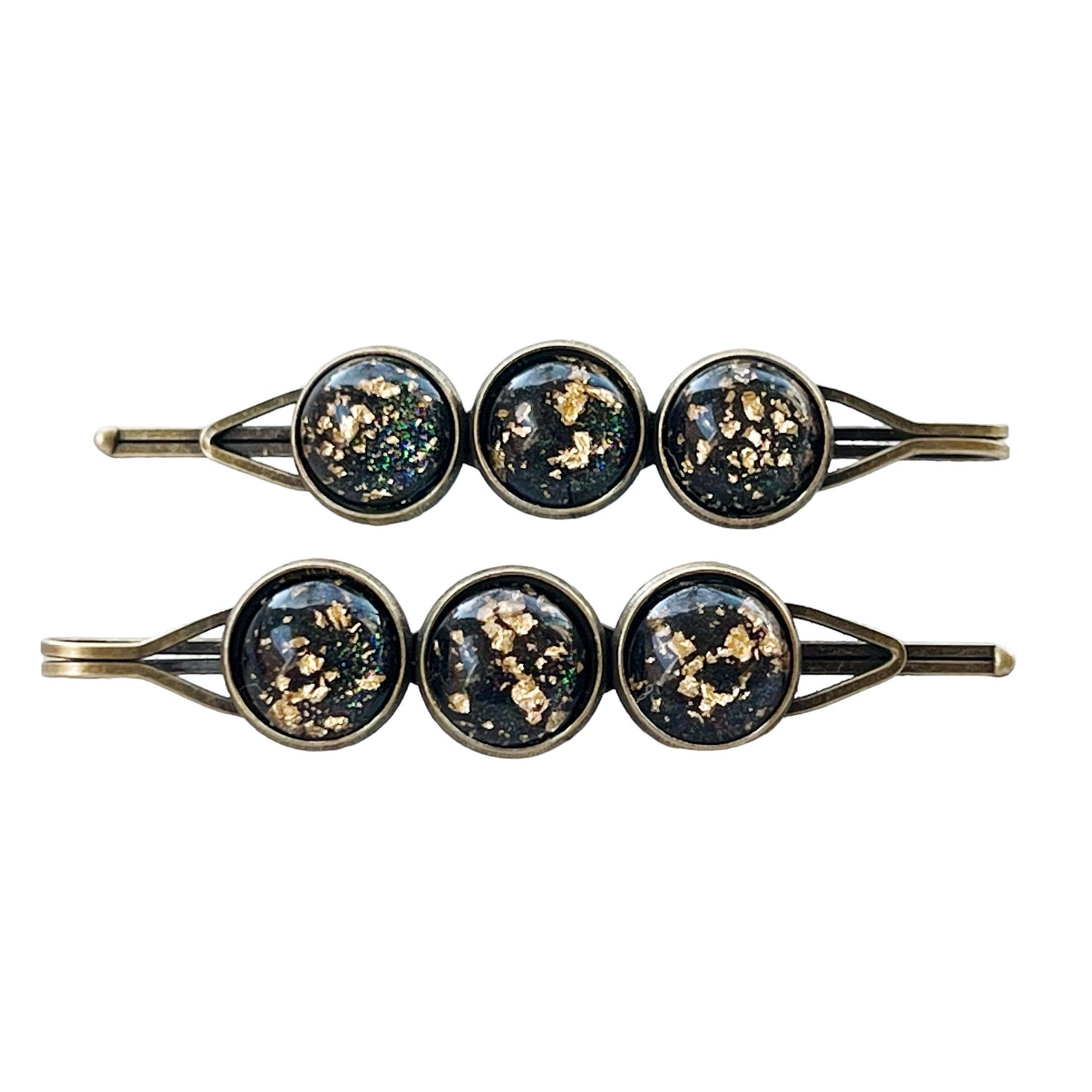 Black & Gold Flake Glitter Hair Pins - Elegant & Sparkling Hair Accessories