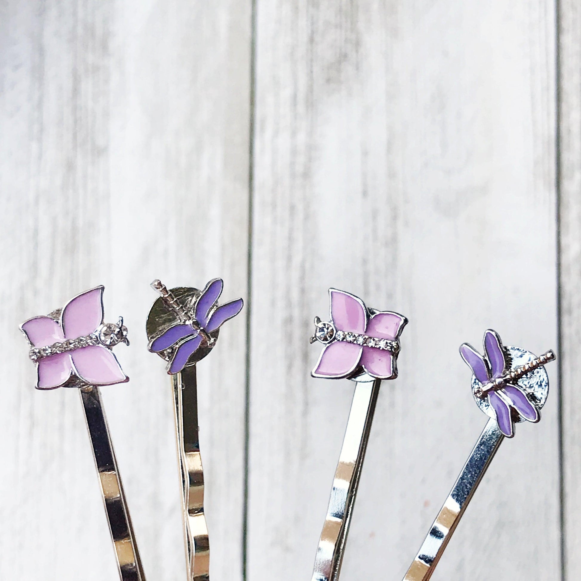 Pink Butterfly & Purple Dragonfly Hair Pin Set - Set of 4 Stylish Accessories for Hair
