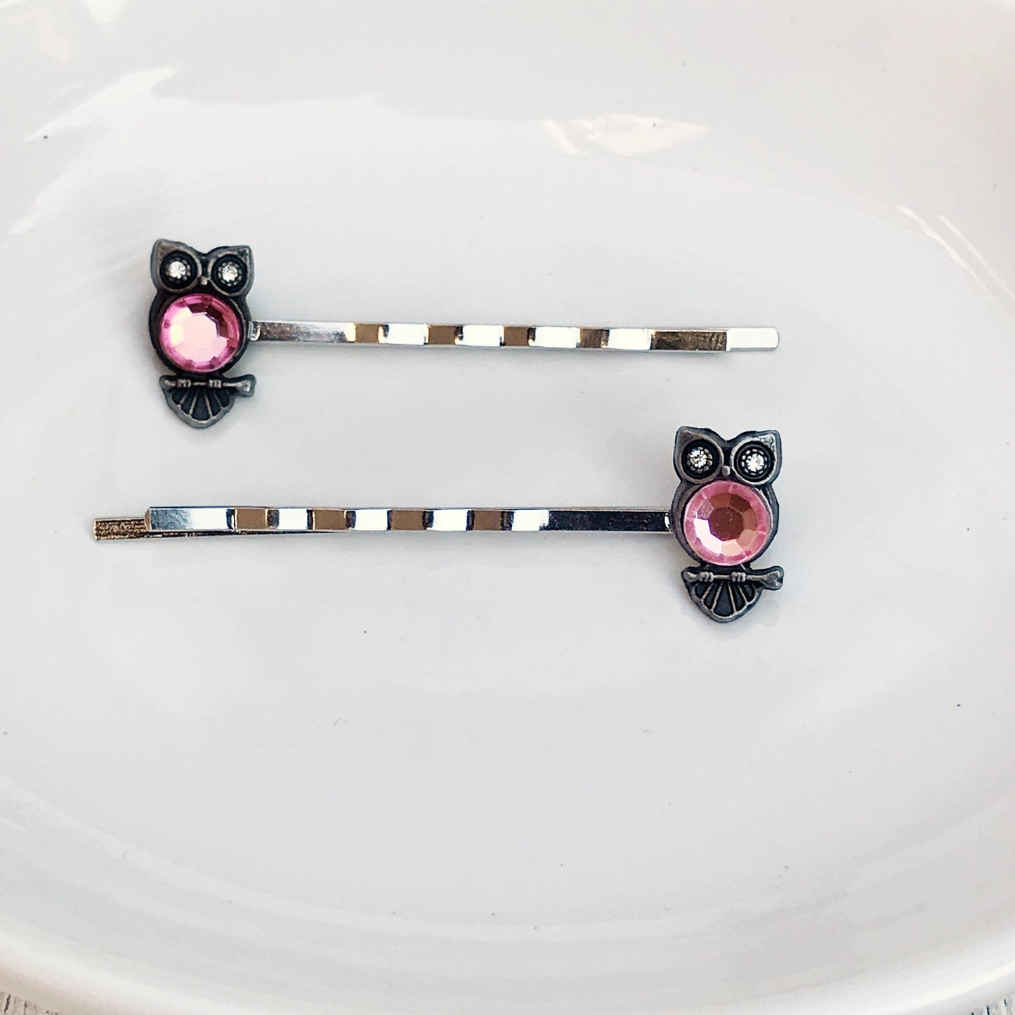 Pink Rhinestone Owl Bobby Pins: Sparkling Owl Accents for Unique Hairstyles