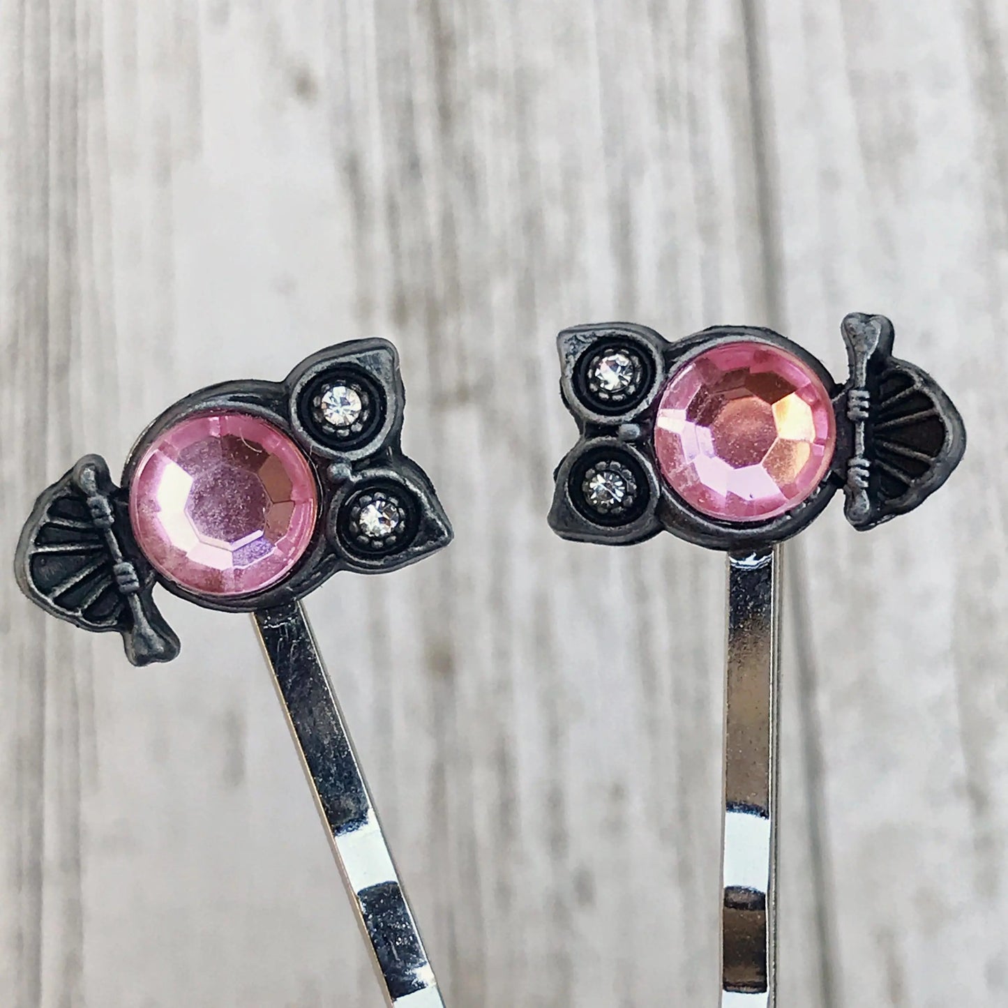 Pink Rhinestone Owl Bobby Pins: Sparkling Owl Accents for Unique Hairstyles