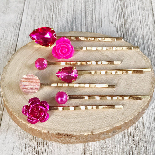 Pink Rhinestone Floral Rose Gold Hair Pins: Elegant Accessories for Women