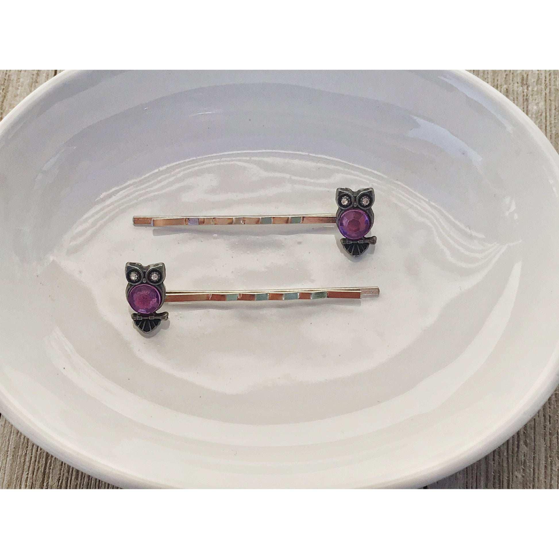 Purple Rhinestone Owl Bobby Pins: Sparkling Owl Accents for Unique Hairstyles