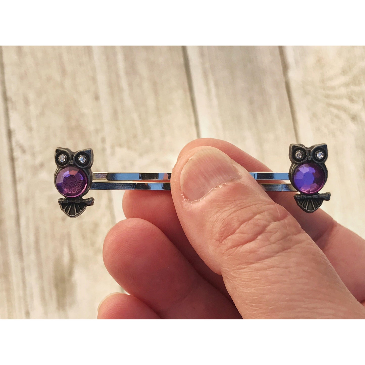 Purple Rhinestone Owl Bobby Pins: Sparkling Owl Accents for Unique Hairstyles
