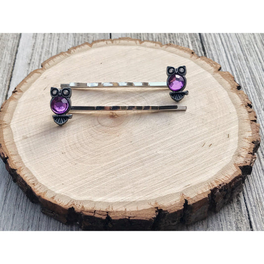 Purple Rhinestone Owl Bobby Pins: Sparkling Owl Accents for Unique Hairstyles