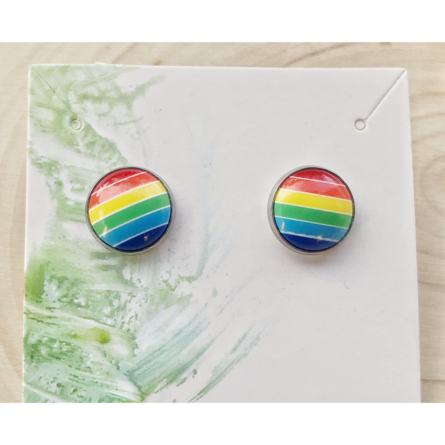 Rainbow Striped Silver Stud Earrings: Colorful and Chic Accessories for Every Day