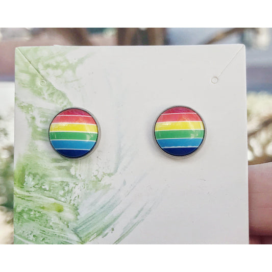 Rainbow Striped Silver Stud Earrings: Colorful and Chic Accessories for Every Day