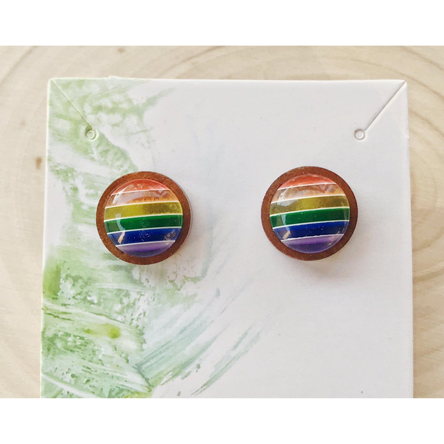 Rainbow Striped Wood Stud Earrings: Colorful & Chic Accessories for Every Day