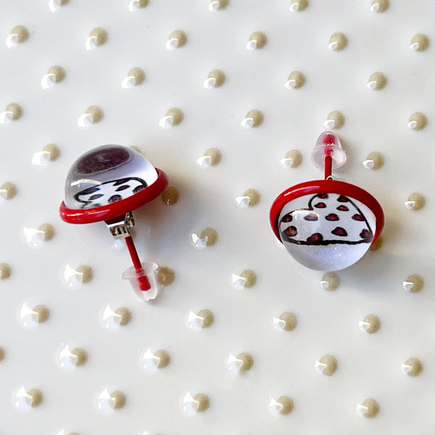 Red & White Heart Stud Earrings: Sweet & Romantic Accessories