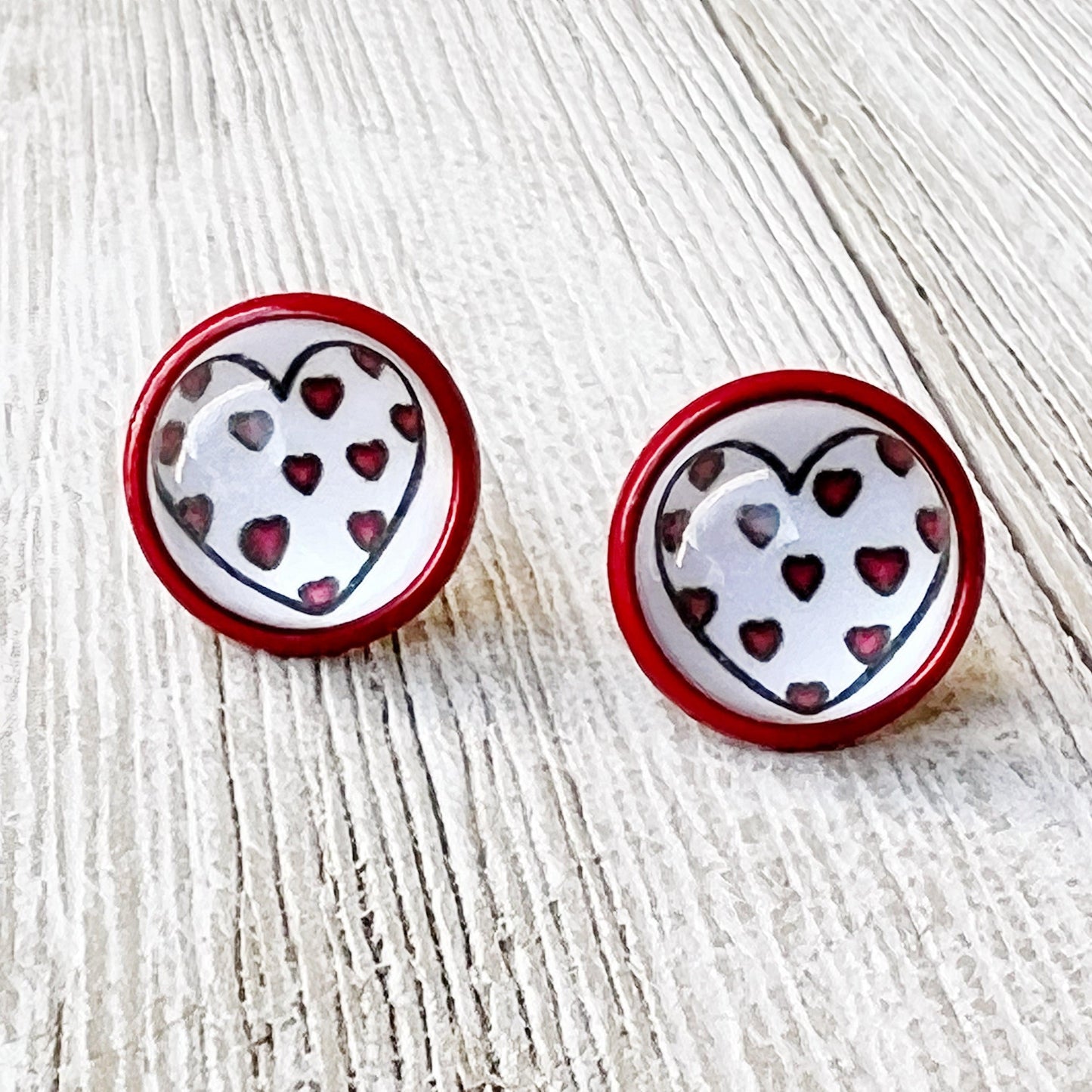 Red & White Heart Stud Earrings: Sweet & Romantic Accessories