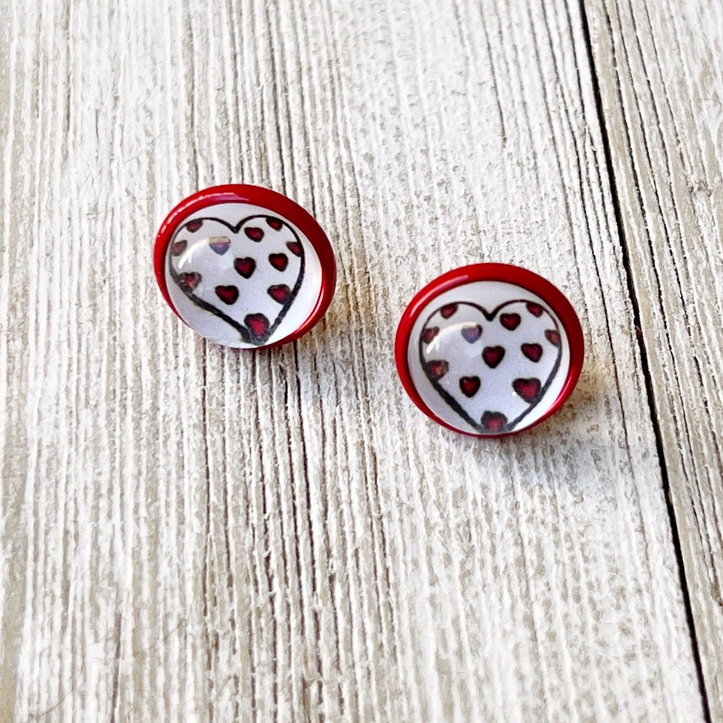 Red & White Heart Stud Earrings: Sweet & Romantic Accessories