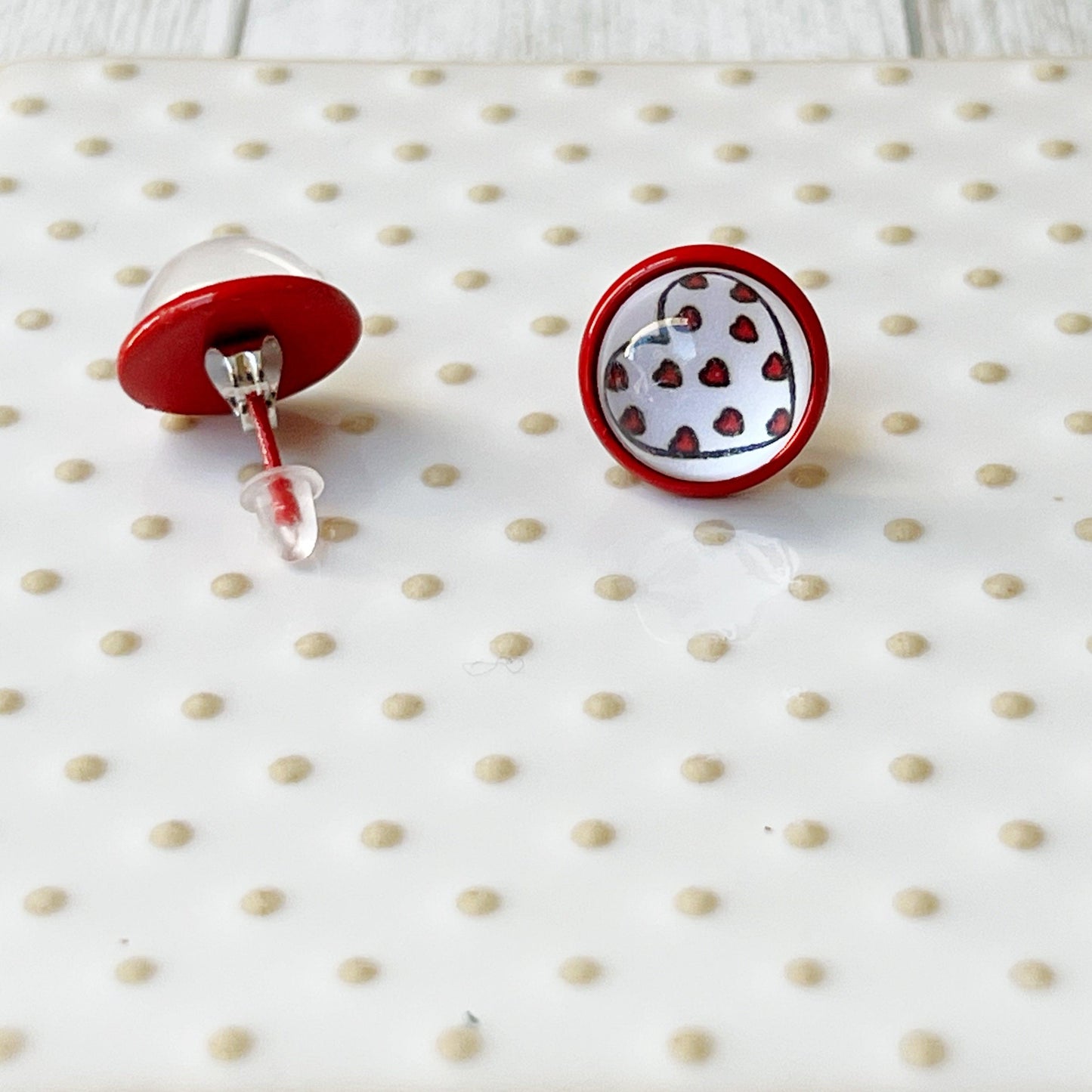 Red & White Heart Stud Earrings: Sweet & Romantic Accessories