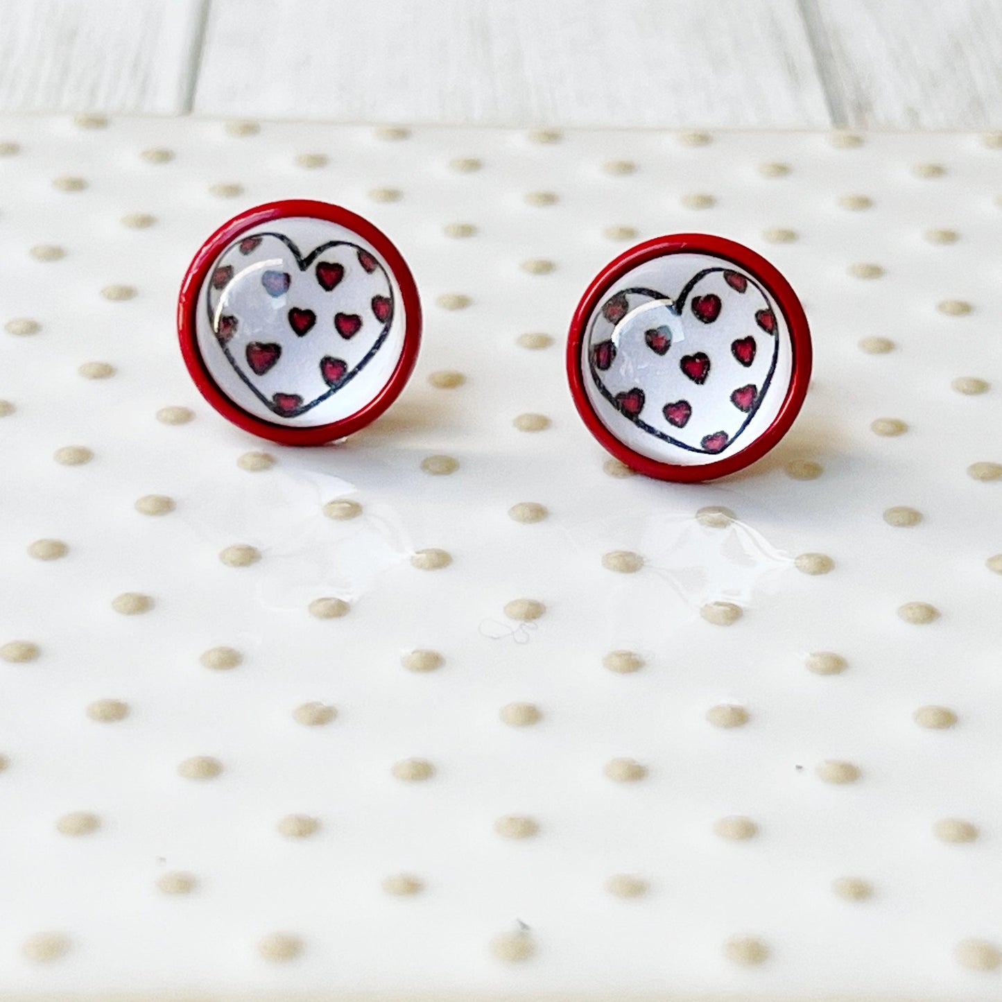 Red & White Heart Stud Earrings: Sweet & Romantic Accessories