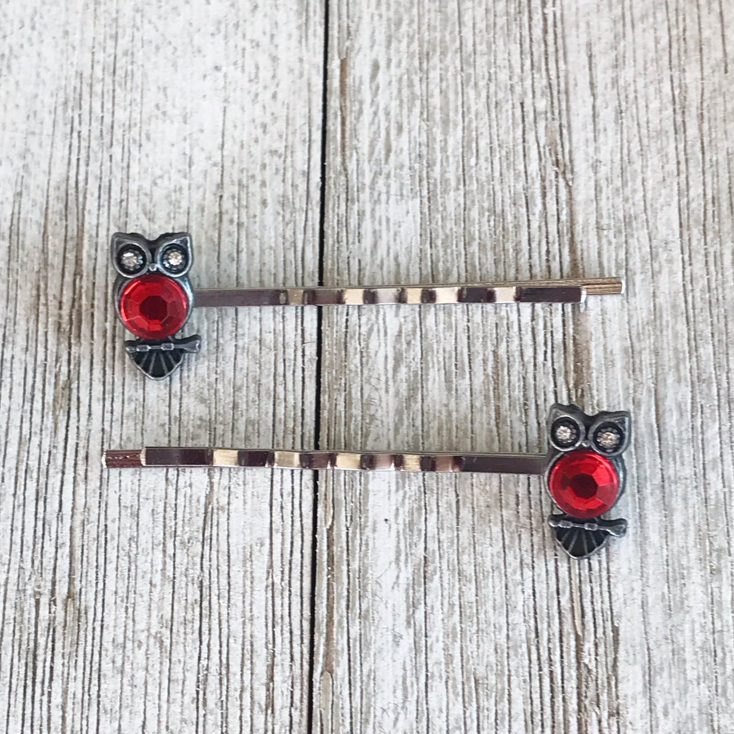 Red Rhinestone Owl Bobby Pins: Sparkling Owl Accents for Unique Hairstyles