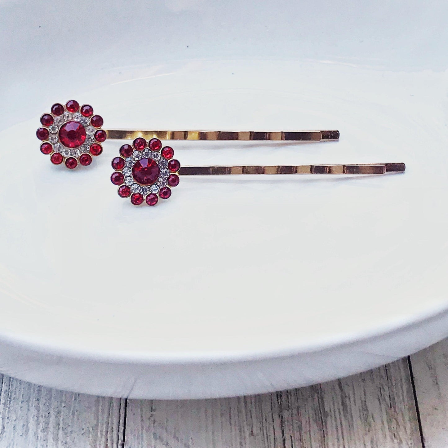 Red Rhinestone Hair Pins, Red Flower Hair Pins, Hair Pins For Woman, Womens Hair Pin, Decorative Bobby Pins, Mothers Day Gift, Wedding Hair Pins