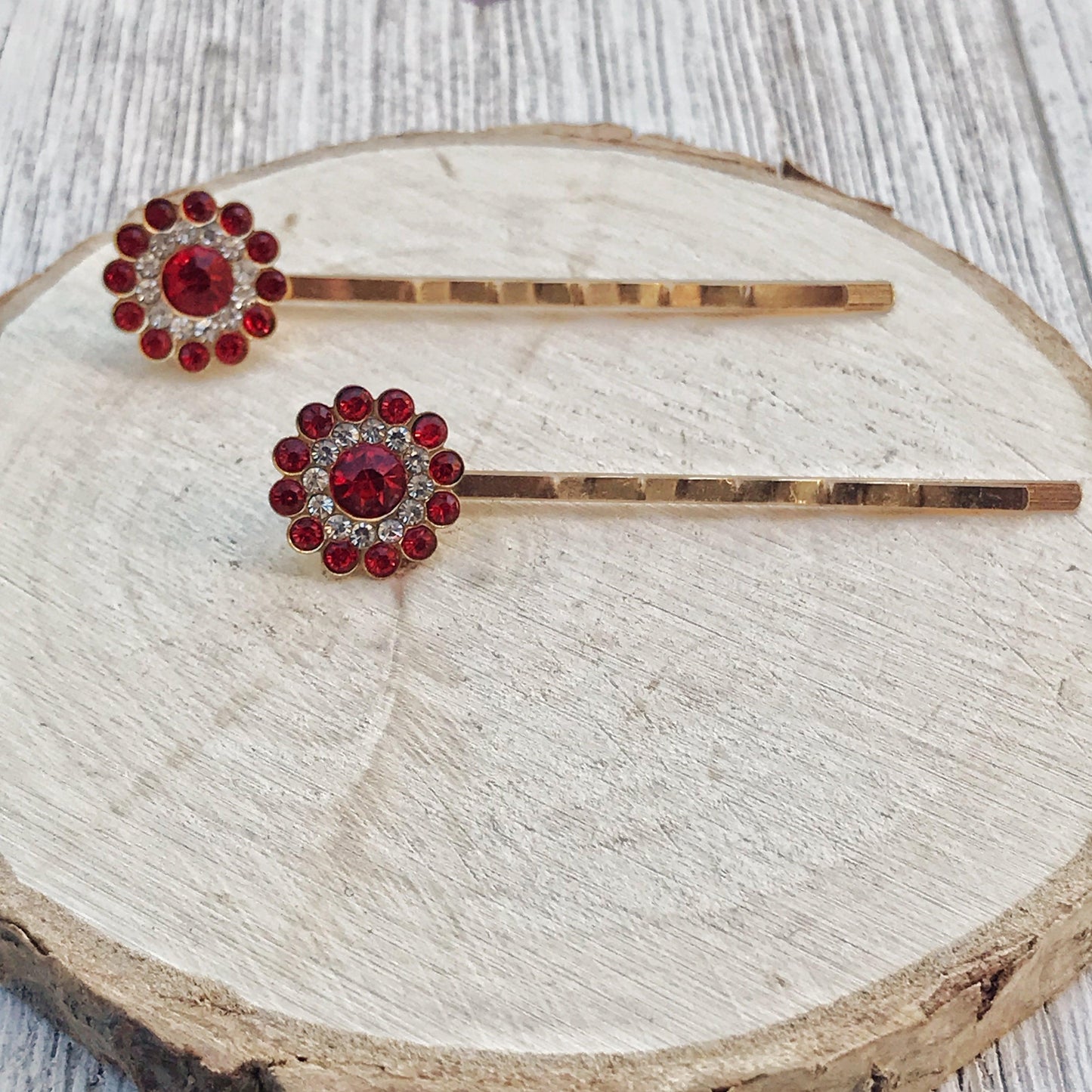 Red Rhinestone Hair Pins, Red Flower Hair Pins, Hair Pins For Woman, Womens Hair Pin, Decorative Bobby Pins, Mothers Day Gift, Wedding Hair Pins