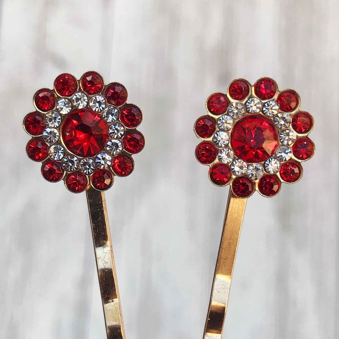 Red Rhinestone Hair Pins, Red Flower Hair Pins, Hair Pins For Woman, Womens Hair Pin, Decorative Bobby Pins, Mothers Day Gift, Wedding Hair Pins