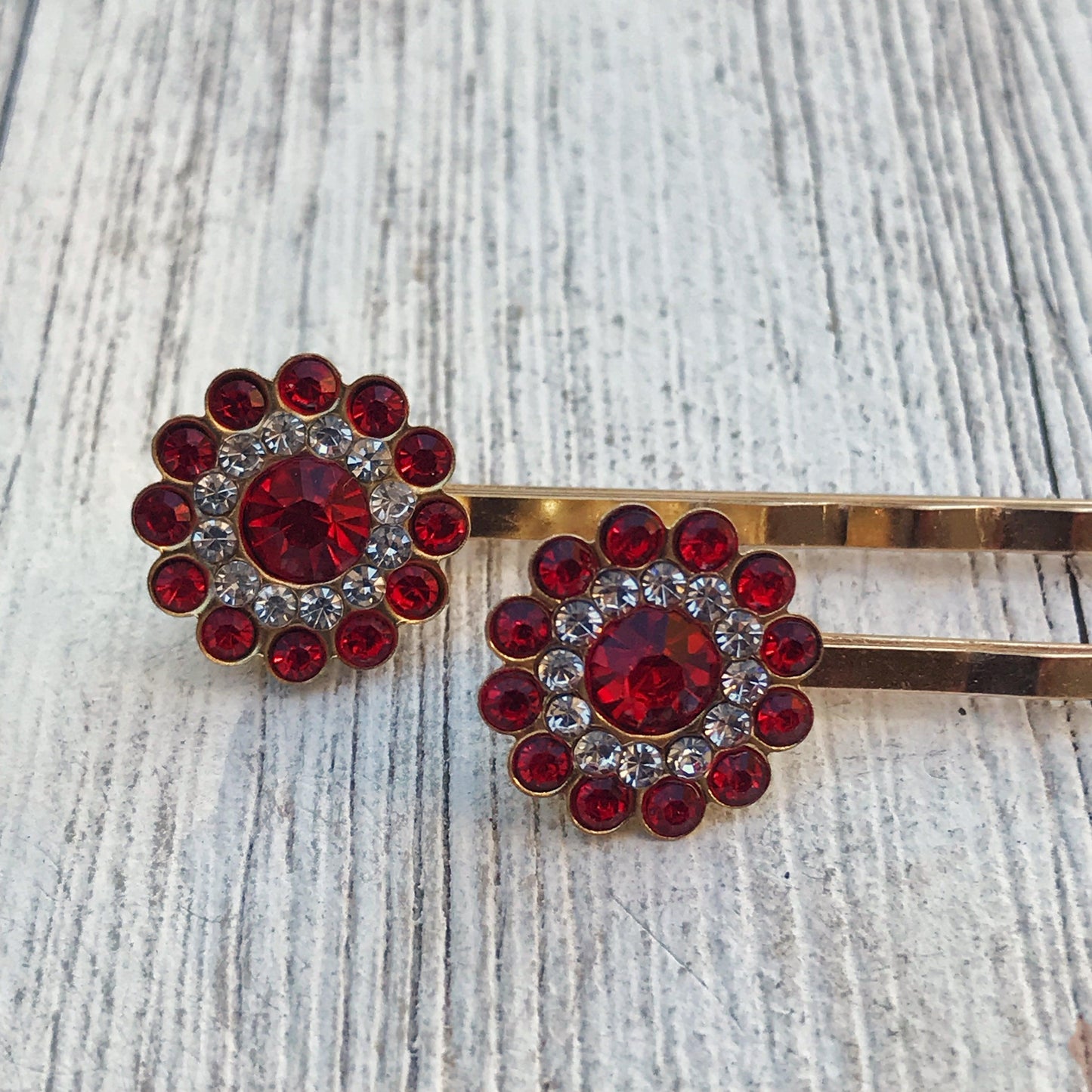 Red Rhinestone Hair Pins, Red Flower Hair Pins, Hair Pins For Woman, Womens Hair Pin, Decorative Bobby Pins, Mothers Day Gift, Wedding Hair Pins