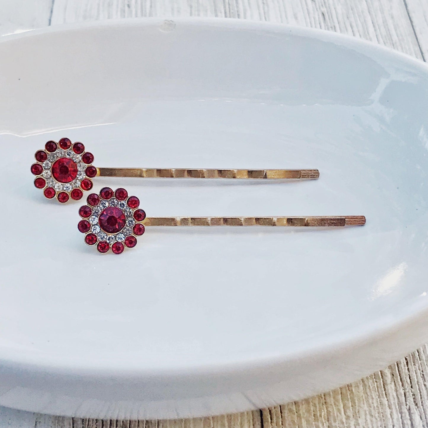 Red Rhinestone Hair Pins, Red Flower Hair Pins, Hair Pins For Woman, Womens Hair Pin, Decorative Bobby Pins, Mothers Day Gift, Wedding Hair Pins