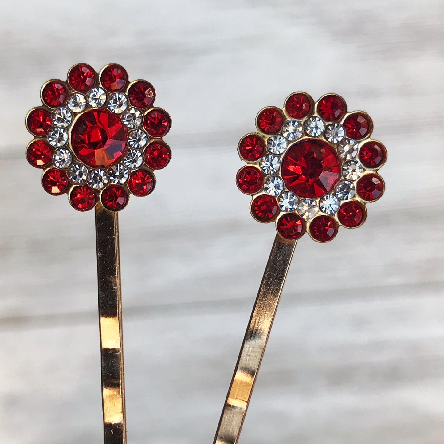 Red Rhinestone Hair Pins, Red Flower Hair Pins, Hair Pins For Woman, Womens Hair Pin, Decorative Bobby Pins, Mothers Day Gift, Wedding Hair Pins