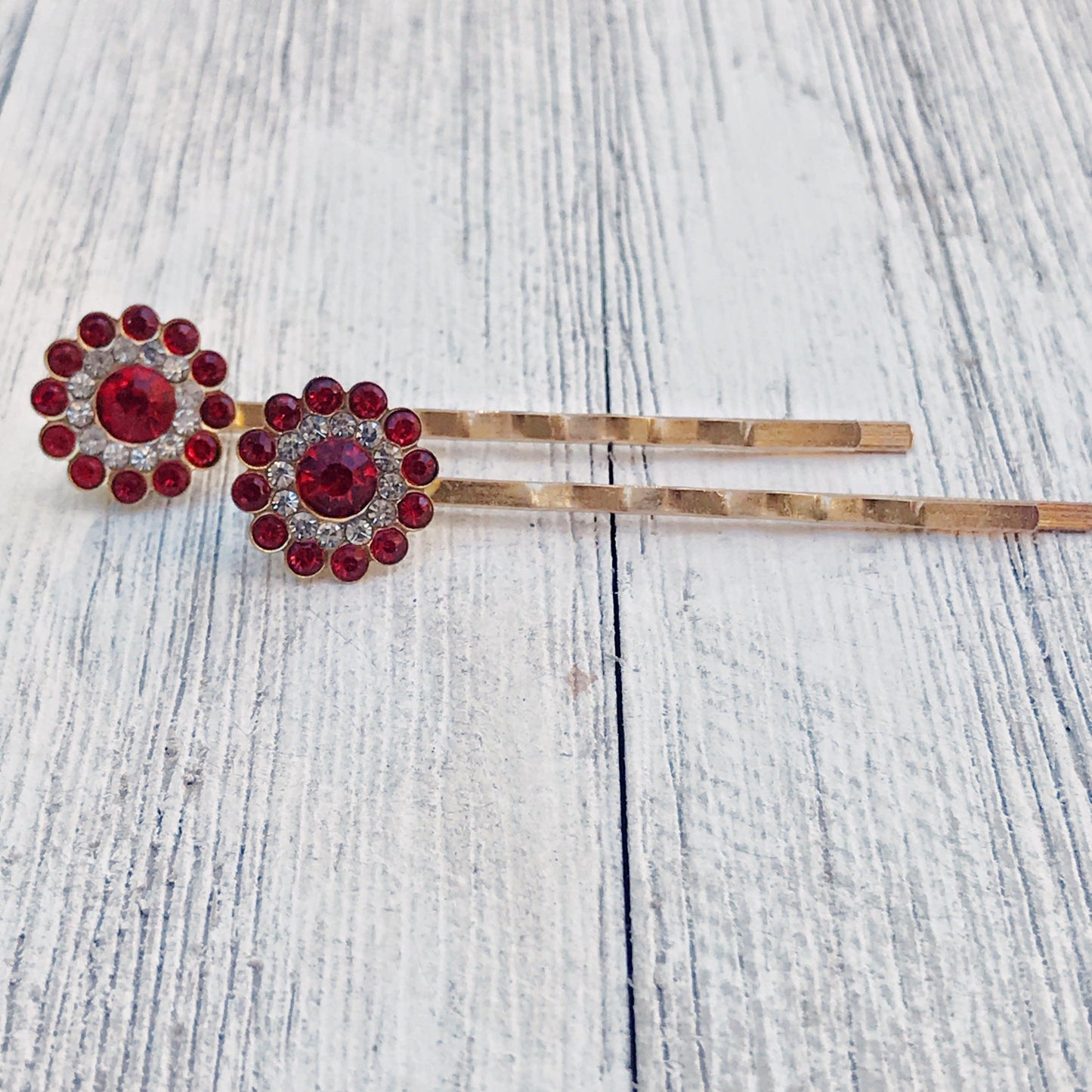 Red Rhinestone Hair Pins, Red Flower Hair Pins, Hair Pins For Woman, Womens Hair Pin, Decorative Bobby Pins, Mothers Day Gift, Wedding Hair Pins