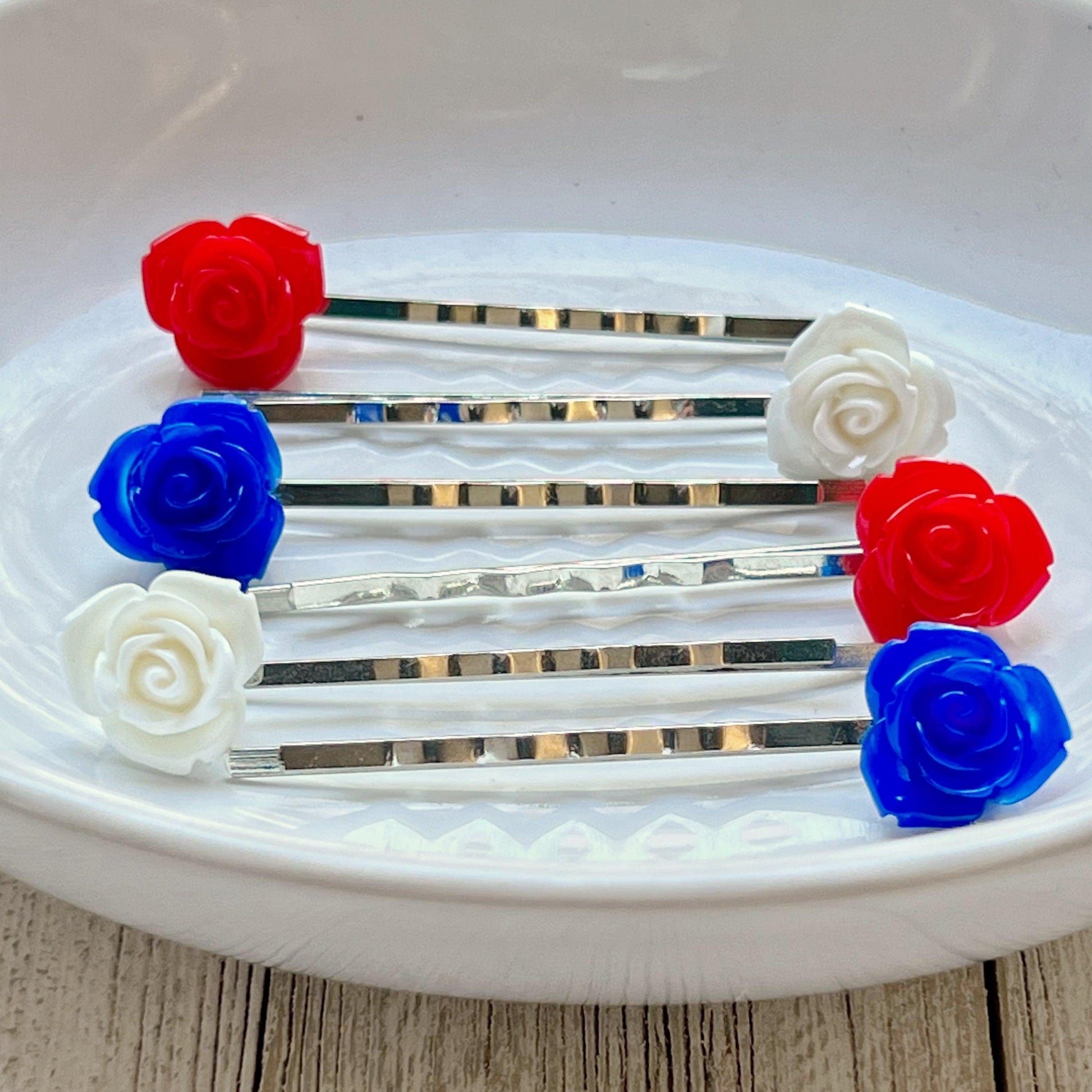Red White Blue Flower Hair Pin, Fourth of July, Womens Hair Clip, Decorative Bobby Pin, 4th of July Hair Accessories, Womans Hair, Patriotic