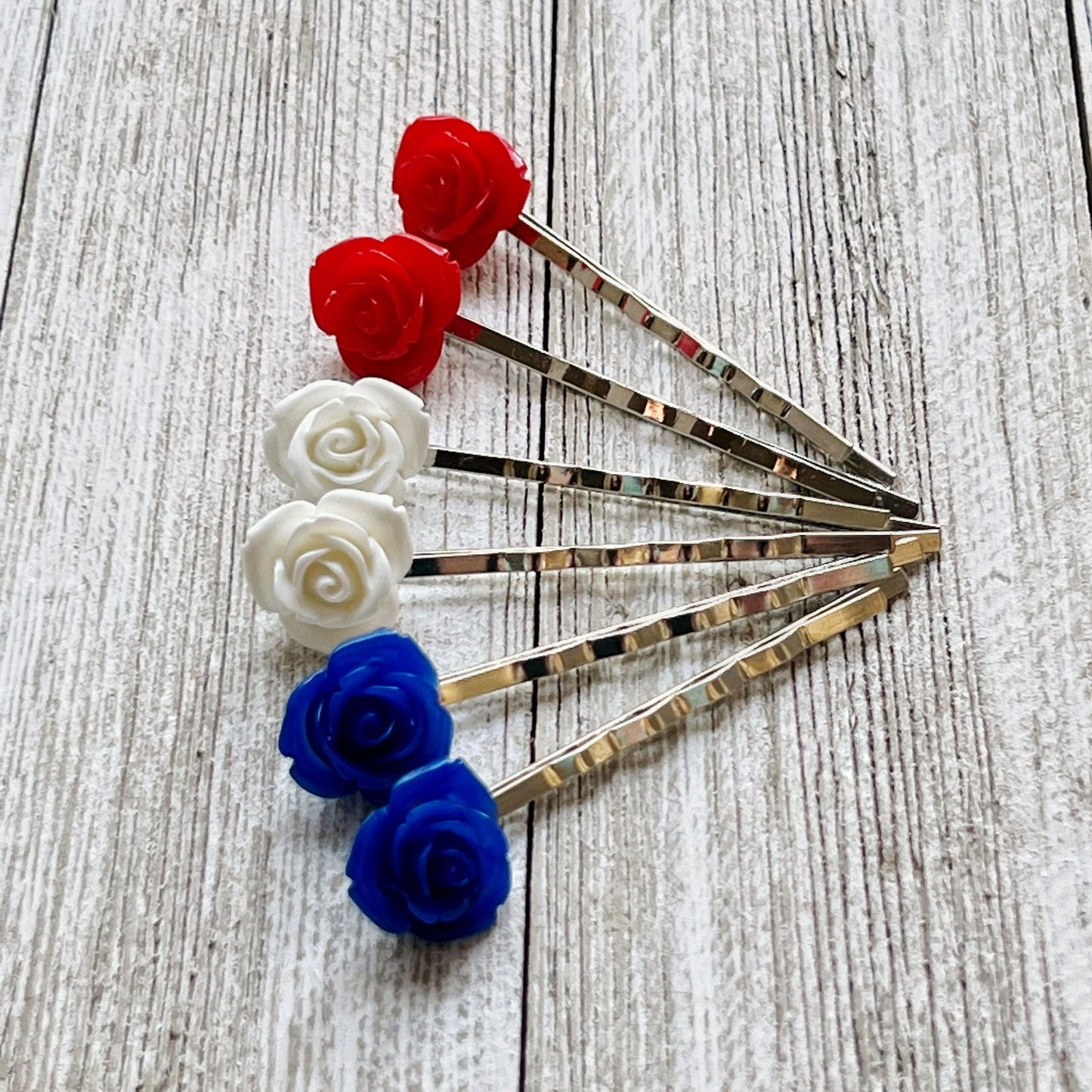 Red White Blue Flower Hair Pin, Fourth of July, Womens Hair Clip, Decorative Bobby Pin, 4th of July Hair Accessories, Womans Hair, Patriotic