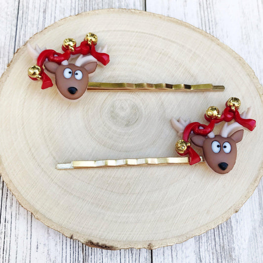 Reindeer with Jingle Bells Christmas Hair Pins: Festive Accessories for Holiday Cheer