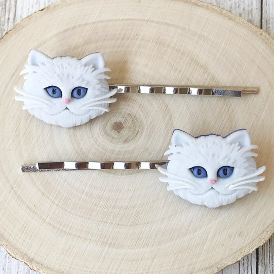 White Cat Hair Pins