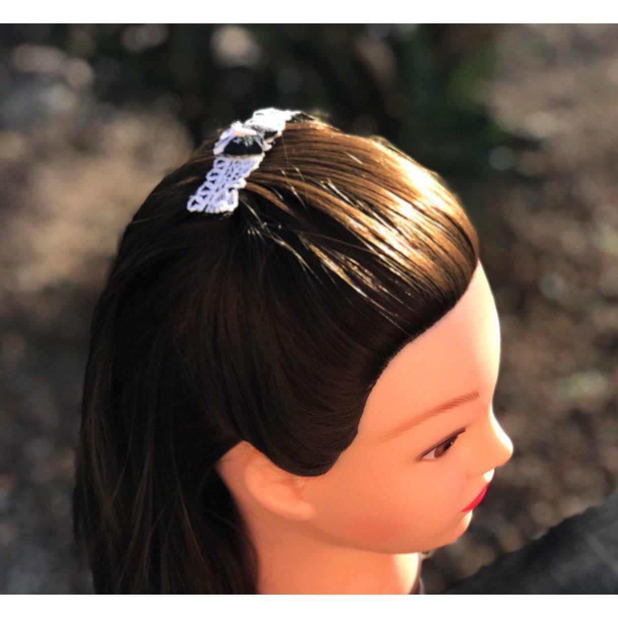 Black & White Cat Hair Barrette with Lace - Charming Feline-Inspired Hair Accessory