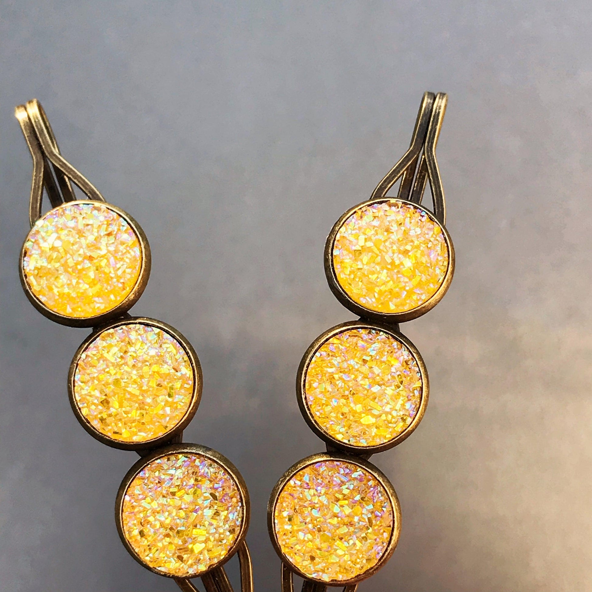 Yellow Glitter Druzy Hair Pins - Vibrant & Stylish Hair Accessories