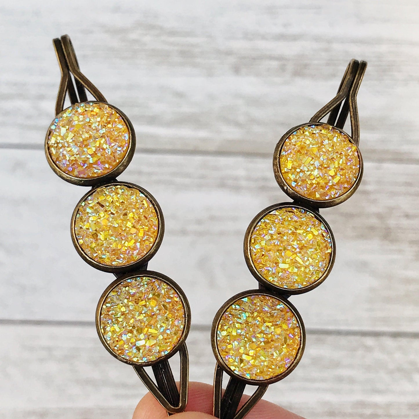 Yellow Glitter Druzy Hair Pins - Vibrant & Stylish Hair Accessories