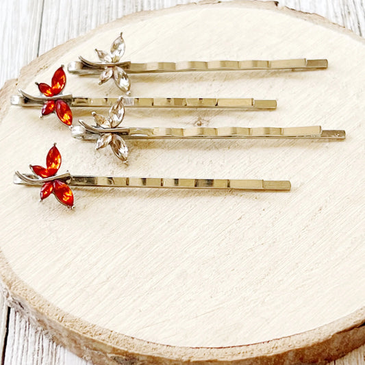 Autumn-inspired dragonfly hair pins styled for seasonal gifting