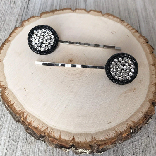 Black Crystal Hair Pins - Elegant Women's Hair Accessories | Circle and Rhinestone Bobby Pins