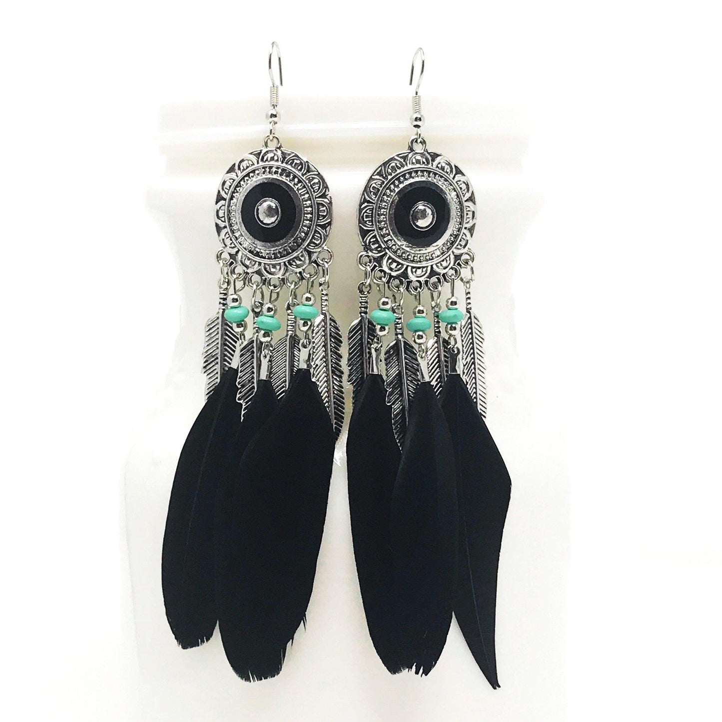 Black Feather Dangle Earrings – Western Boho Chic Jewelry