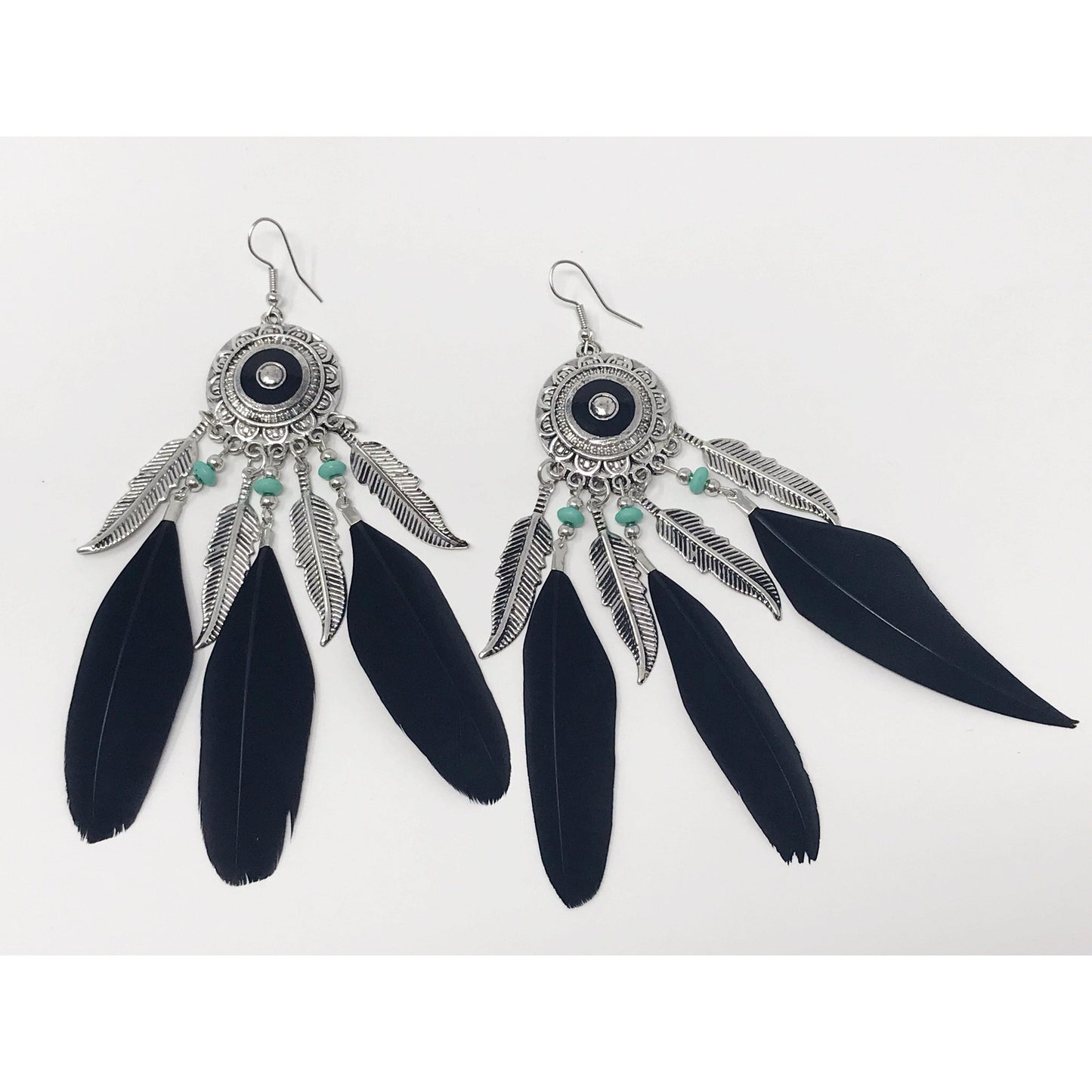 Black Feather Dangle Earrings – Western Boho Chic Jewelry
