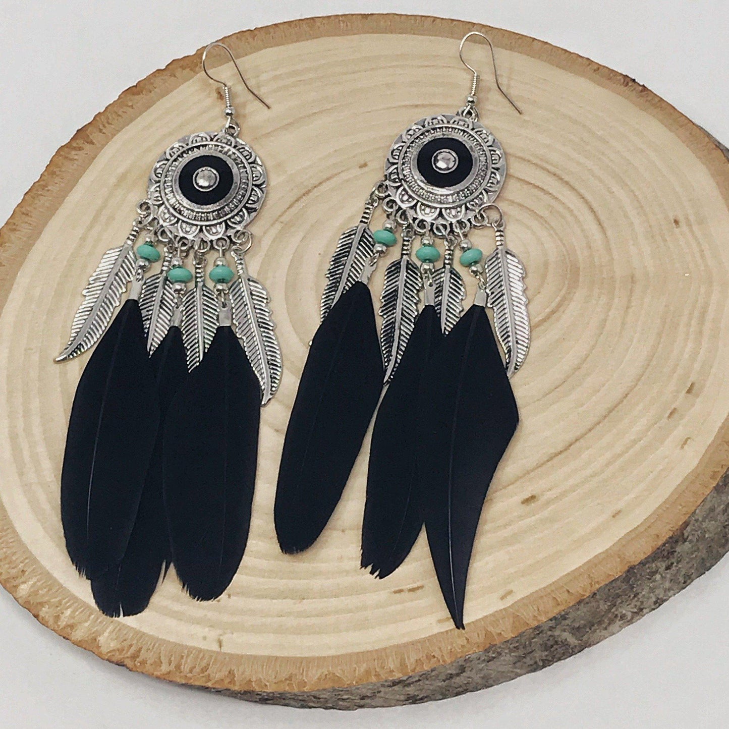 Black Feather Dangle Earrings – Western Boho Chic Jewelry