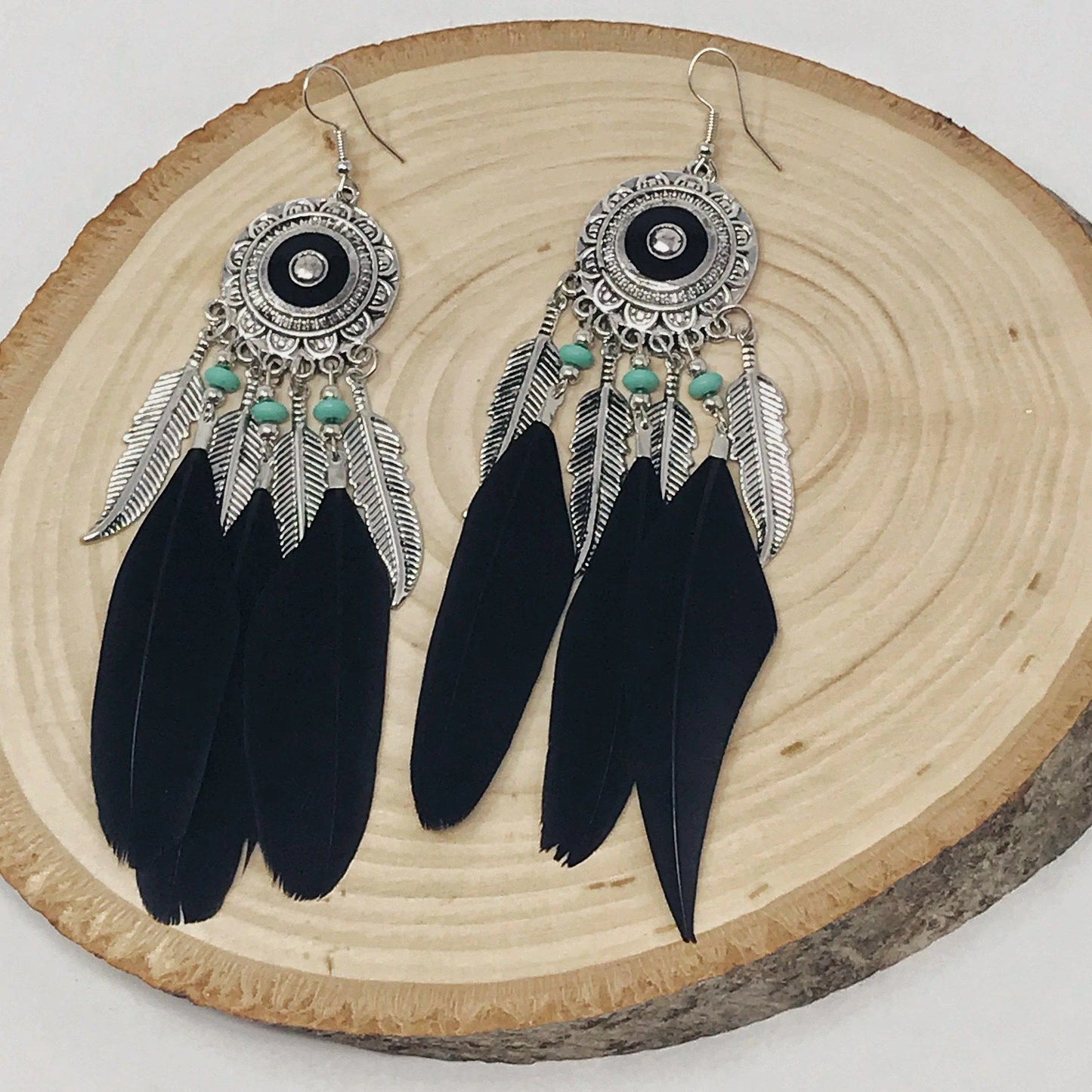 Black Feather Dangle Earrings – Western Boho Chic Jewelry