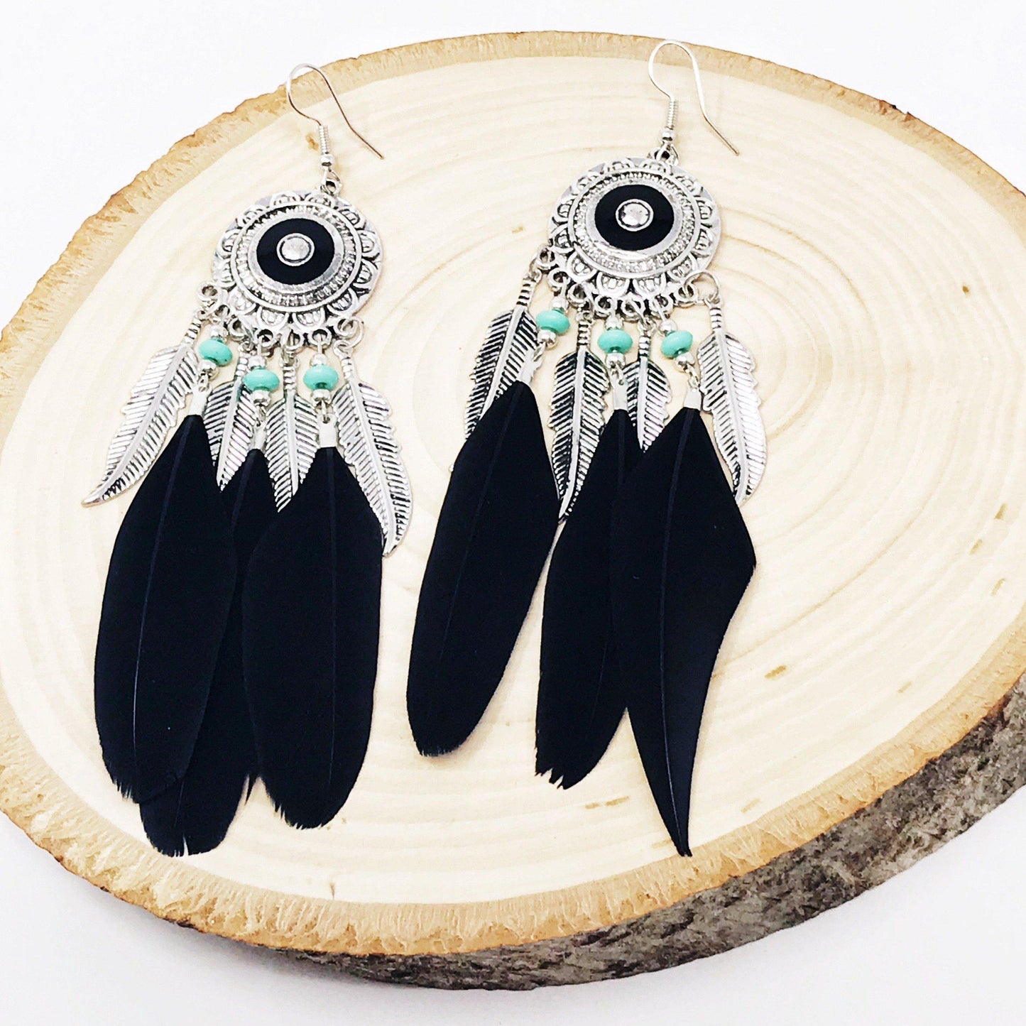 Black Feather Dangle Earrings – Western Boho Chic Jewelry