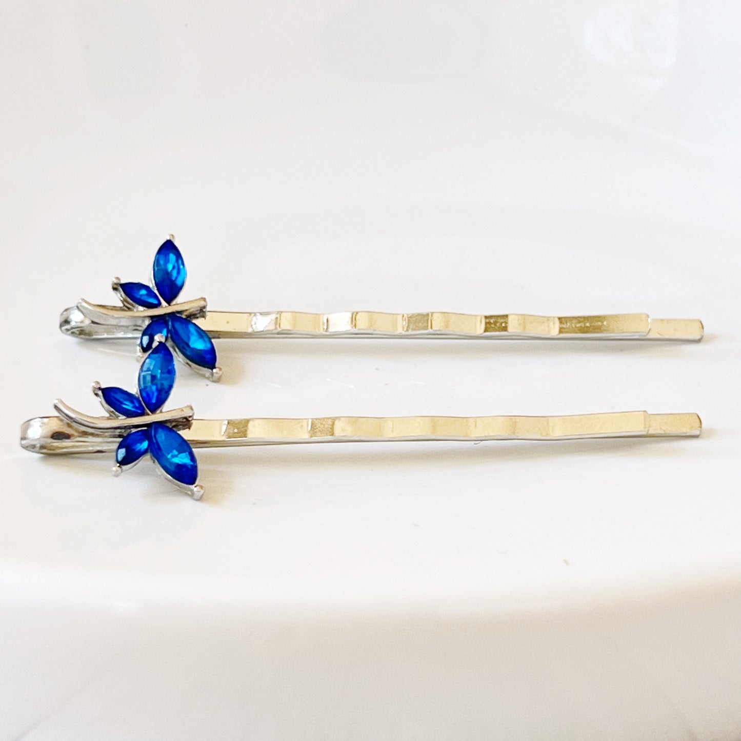 Handmade dragonfly hair pins with blue accents – spring accessories for women