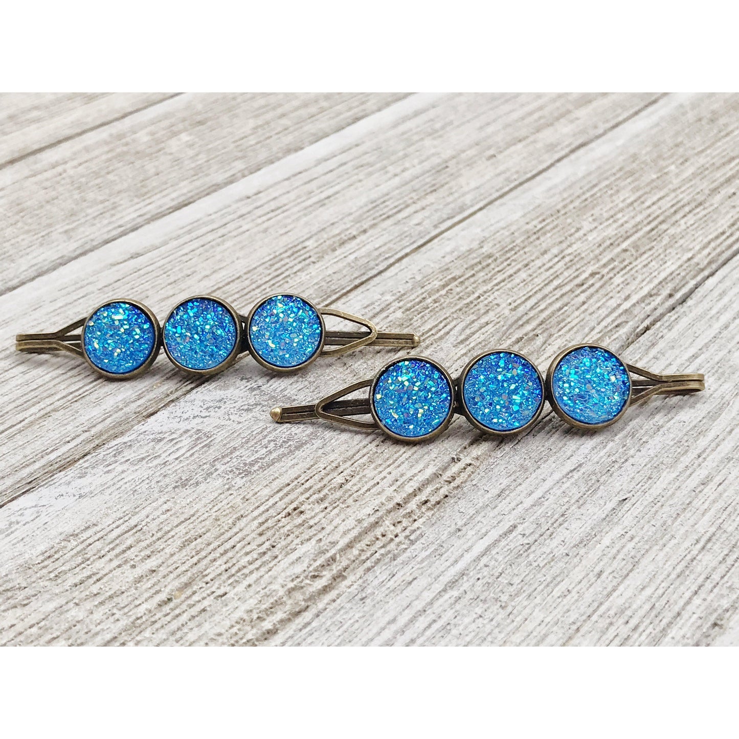 Blue Glitter Druzy Hair Pins - Sparkling & Stylish Hair Accessories