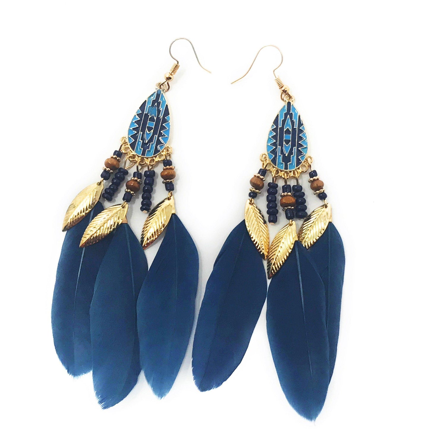 Blue Feather Dangle Earrings – Boho Chic Jewelry