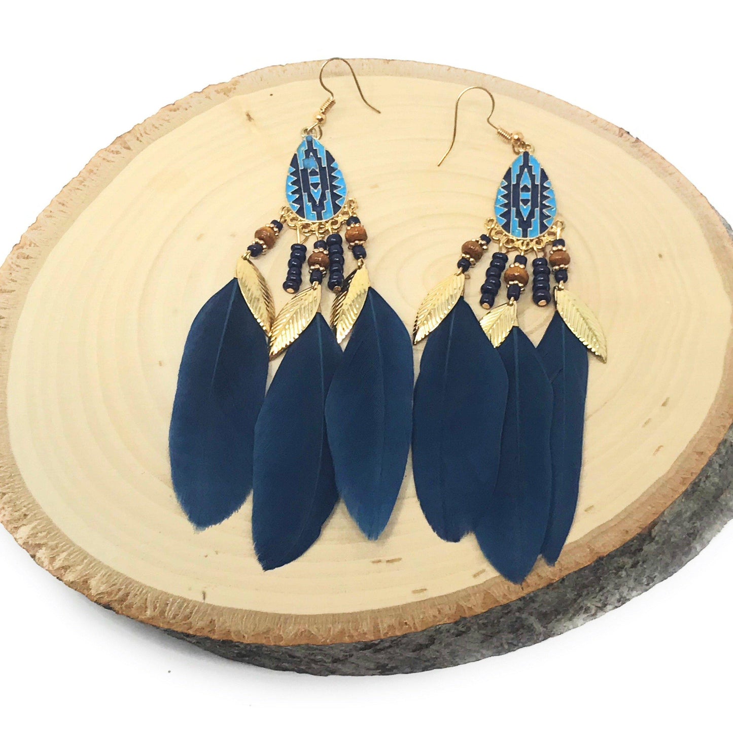 Blue Feather Dangle Earrings – Boho Chic Jewelry