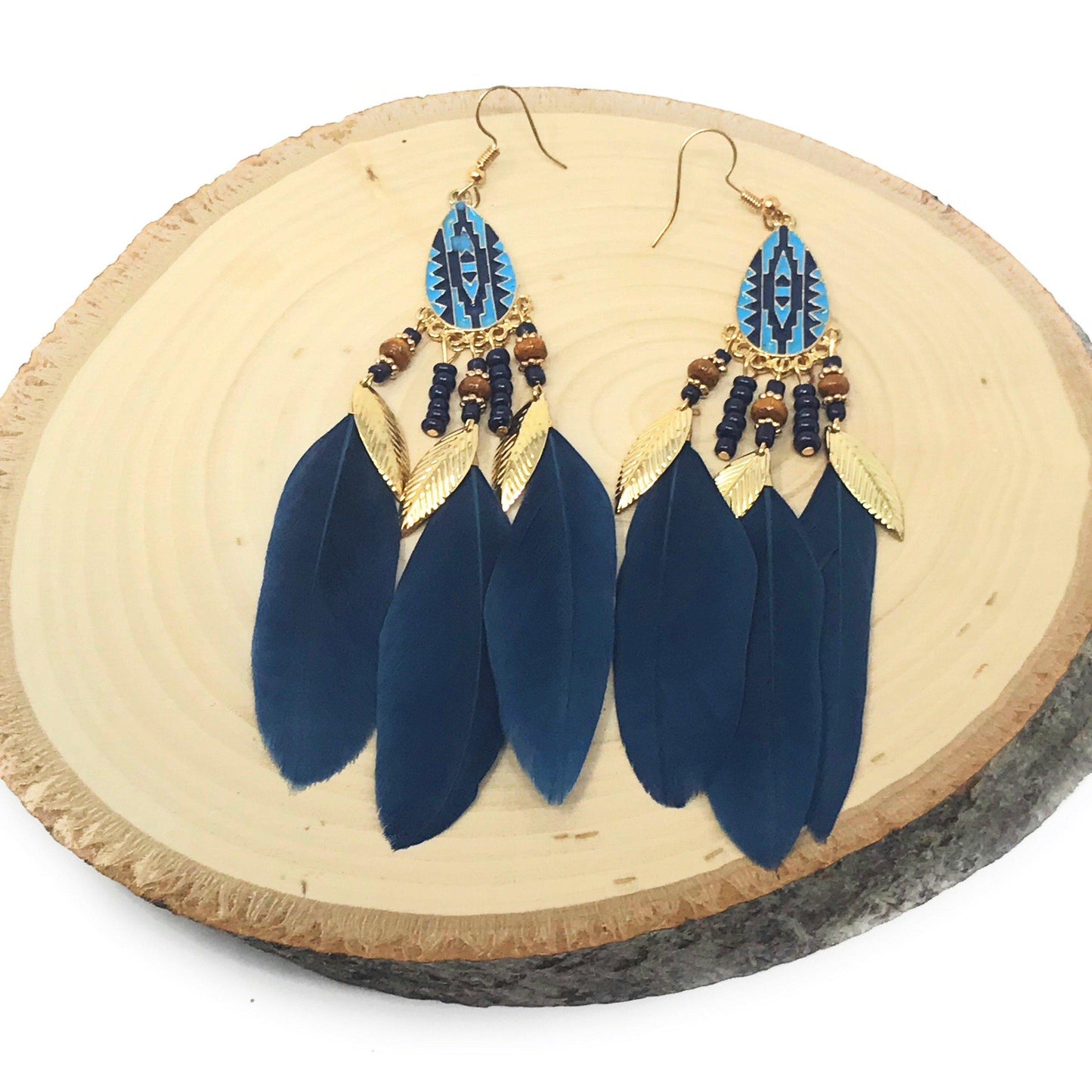 Blue Feather Dangle Earrings - Boho-inspired Chic Accessories