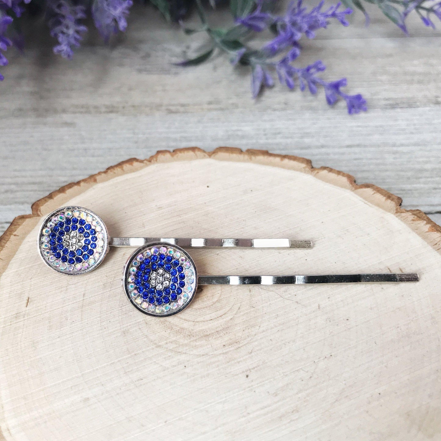 Blue Rhinestone Round Hair Pins - Decorative Bobby Pins for Women - Elegant Cobalt Blue Crystal Hair Accessory
