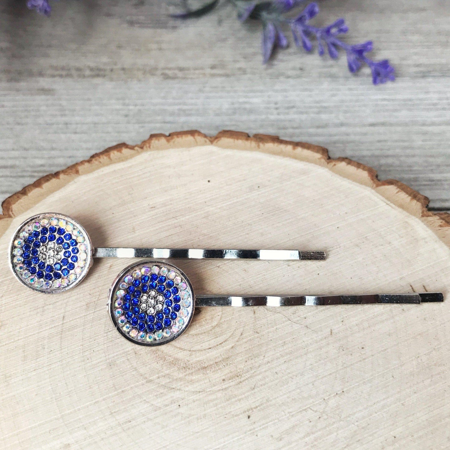 Blue Rhinestone Round Hair Pins - Decorative Bobby Pins for Women - Elegant Cobalt Blue Crystal Hair Accessory