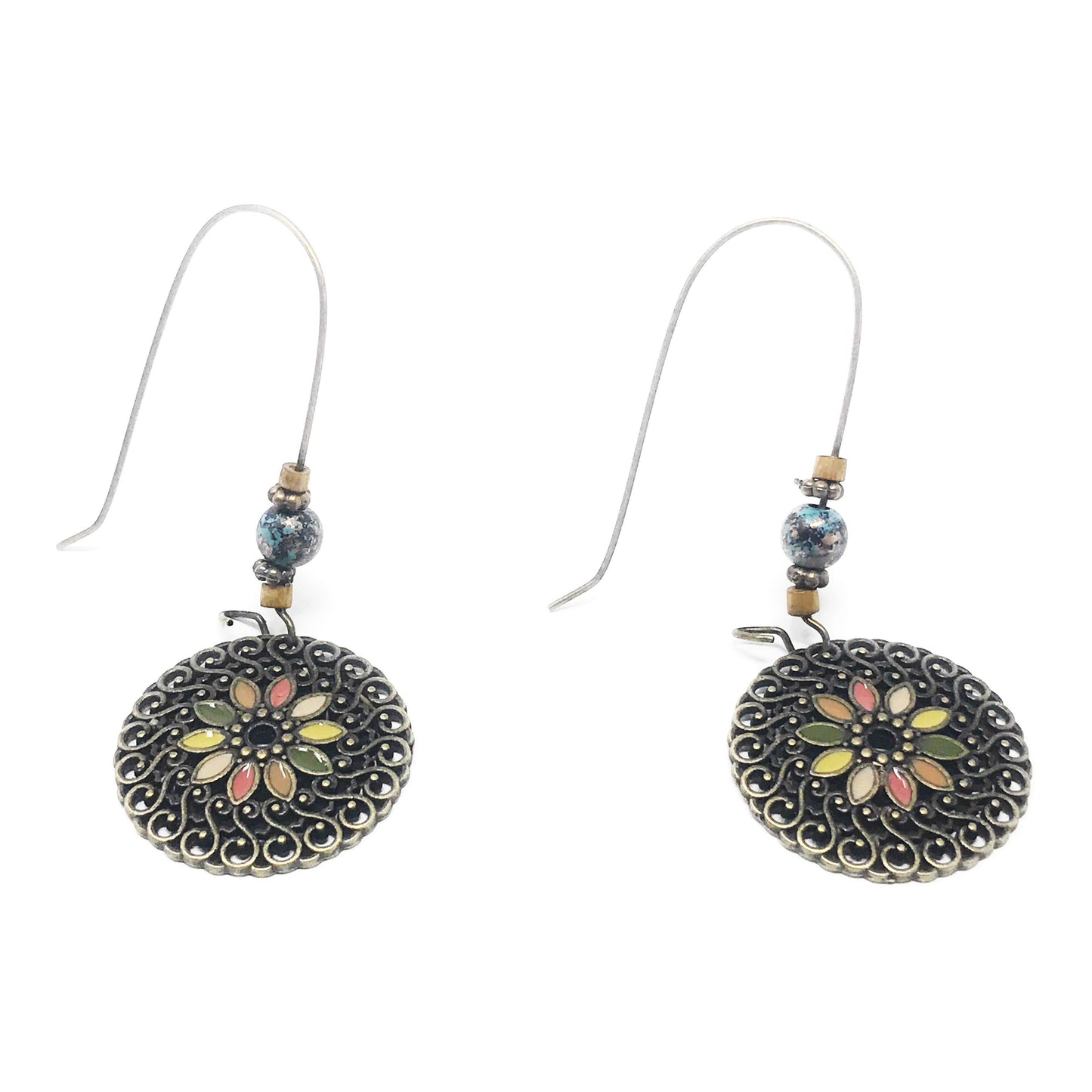 Round Boho Floral Dangle Earrings - Stylish Chic Accessories with a Bohemian Flair