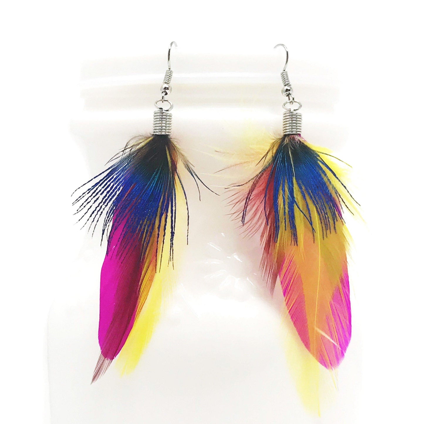 Bright Colored Feather Dangle Earrings – Vibrant Boho Accessories